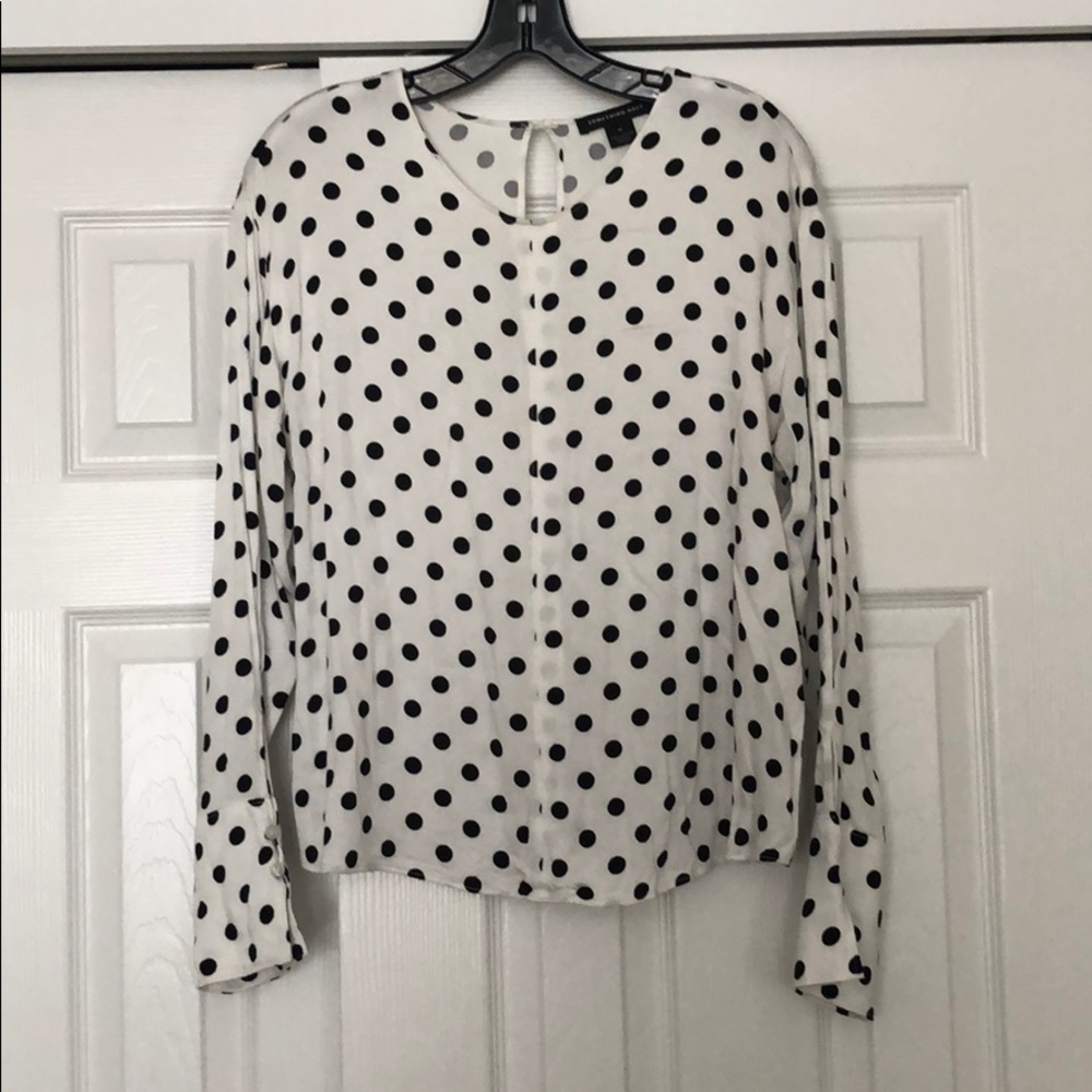 Something Navy white polka dot long sleeve top